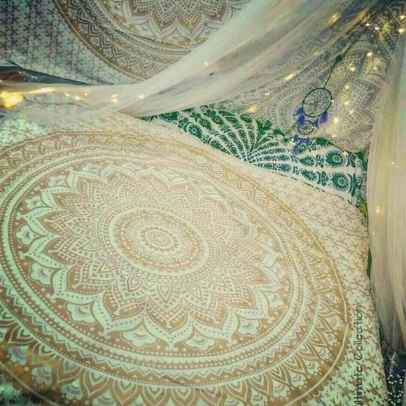 Gold Metallic Mandala Twin Size Tapestry - Picture 4 of 4
